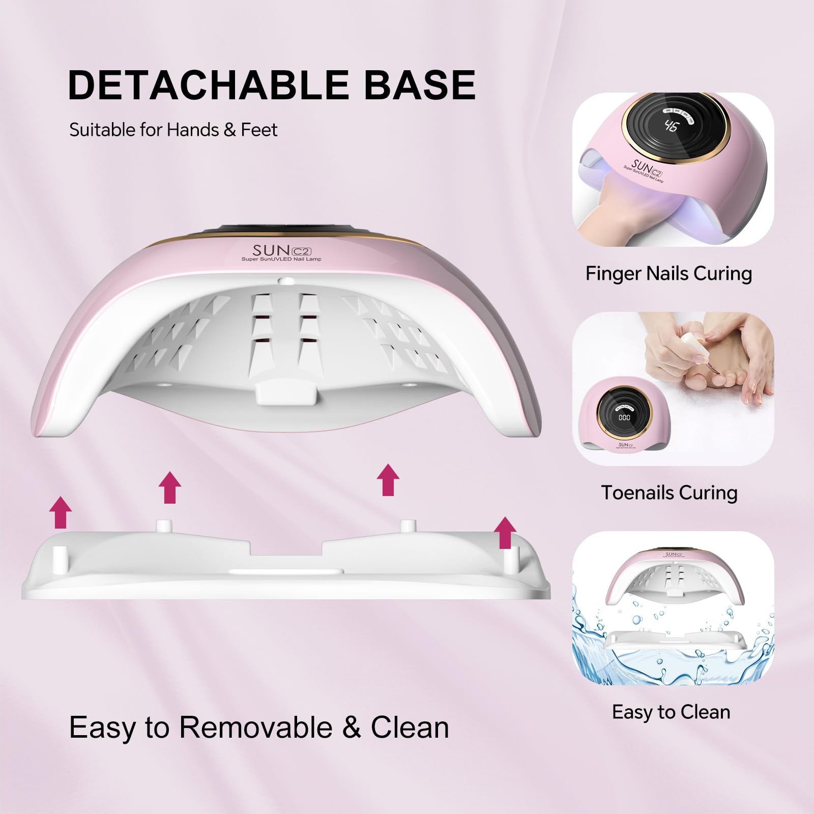 WEVILI 288W Professional UV LED Nail Lamp with 63 Beads - Fastest Gel Curing Dryer for Home & Salon, Smart Sensor, LCD Display & 4 Timers, Pink Salon-Grade Light