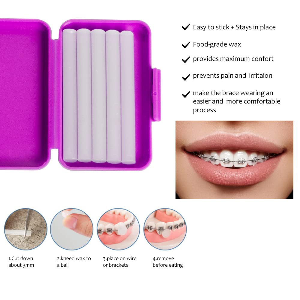 Wenge Portable Orthodontic Oral Care Kit - 2Pack - Travel Kit for Patients, Interdental Brushing Wax Floss Toothbrush Cleaning (Blue_Black)