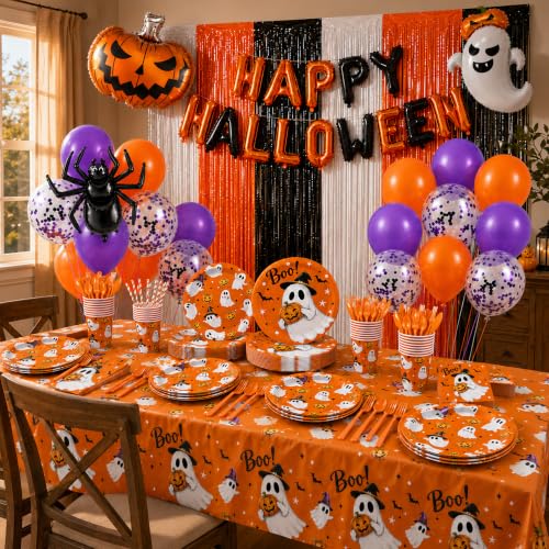 215PCS Halloween Party Decorations & Tableware Set - Ghost & Pumpkin Theme