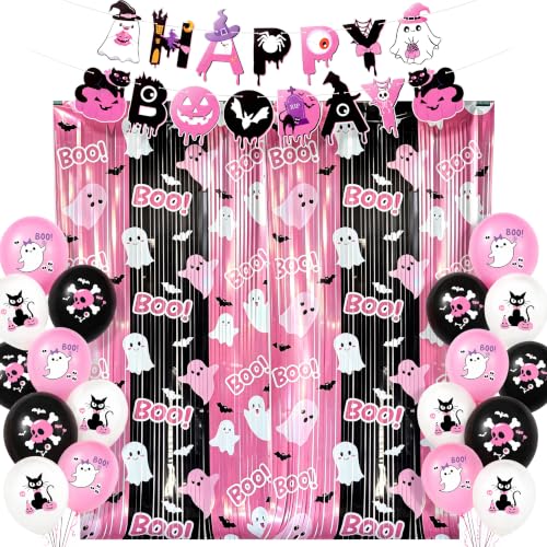 Pink Halloween Party Decorations Set - Ghost, Pumpkin, Bat & Cat Theme