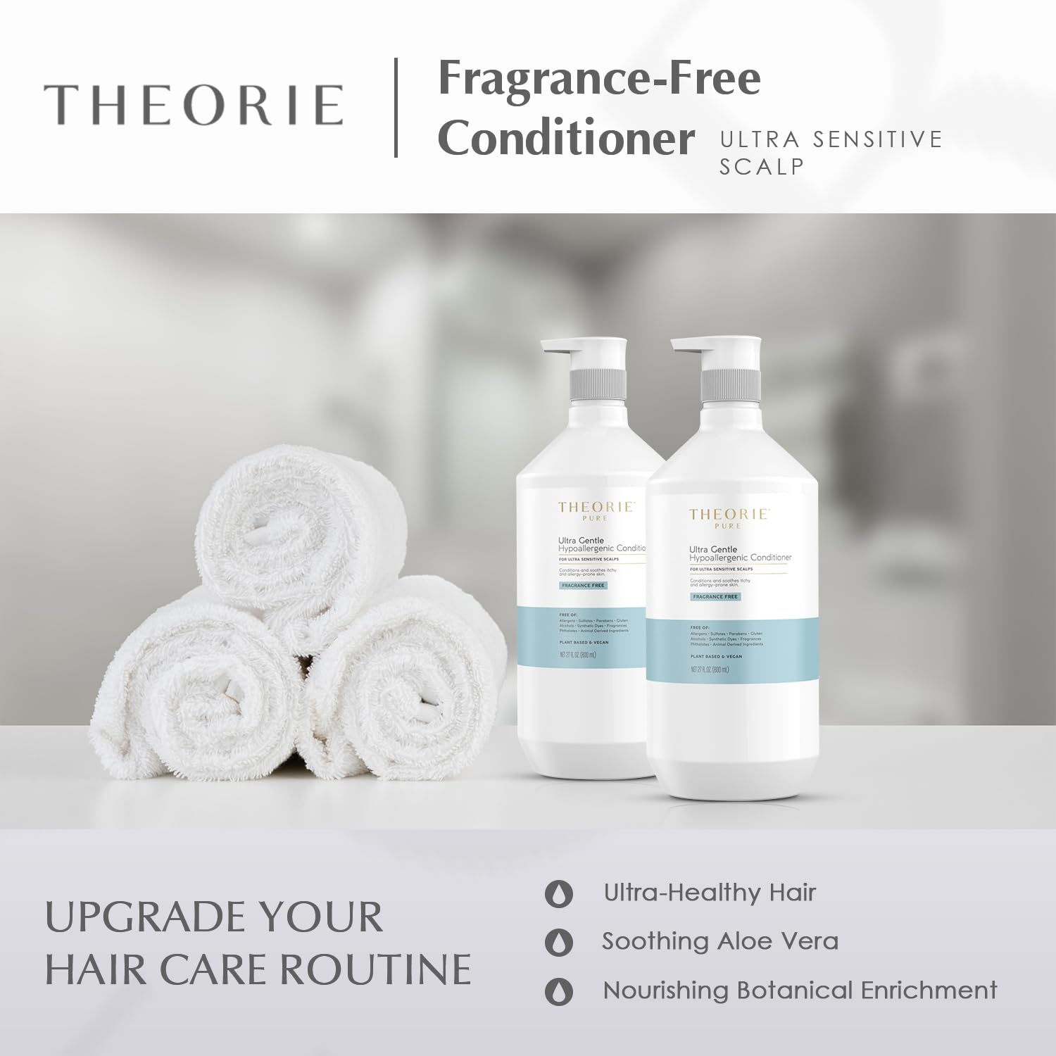 Theorie Pure Collection Hypoallergenic Conditioner - Plant-Based & Vegan - Soothes Itchy Skin - 800mL Pump Bottle
