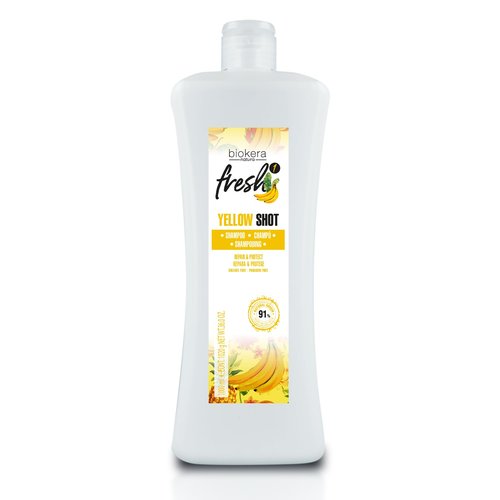 SALERM - Repair Shampoo Yellow Shot - Biokera Fresh - 1000 ml - Repairs and Protects - For Shiny, Frizz-Free Hair - Sulfate-Free and Paraben-Free Shampoo
