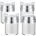 4 Pack Empty Airless Pump Jar Acrylic Airless Cosmetic Container Portable Refillable Travel Size Cream Vacuum Bottle Lotion Jar with Pump Lid for Skincare Cream, White(3.5 oz)
