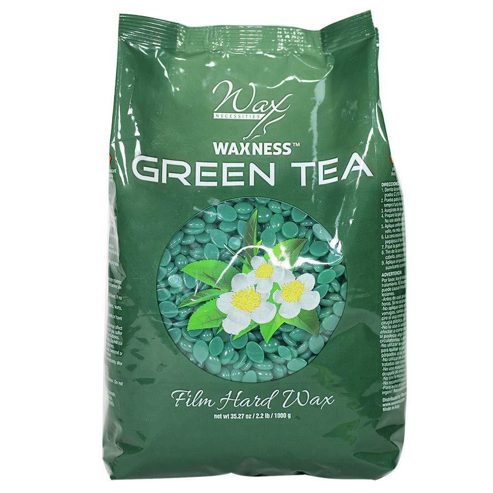 Waxness Film Hard Wax Beads Green Tea 2.2 lb (1 kg) – Stripless Professional Hard Wax with Green Tea Scent for Face & Body, Smooth Application – Made in Italy