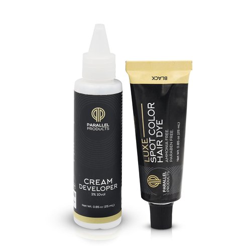 Parallel Products - Luxe Black Cream Hair Dye - 25mL Professional Spot Coloring Kit | Covers Grey Hair