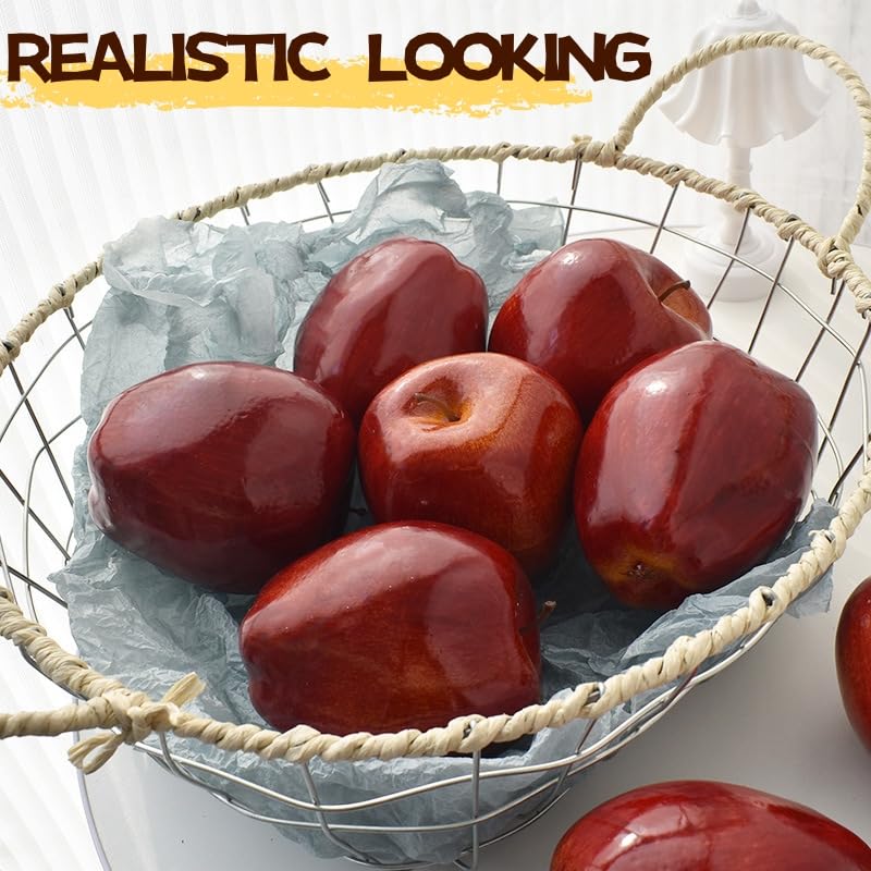 Artificial Red Apples Fake Fruit for Decoration, 3.3 x 2.9 Inches, Pack of 6 - Realistic Faux Kitchen & Party Decor Variation of THIS listing