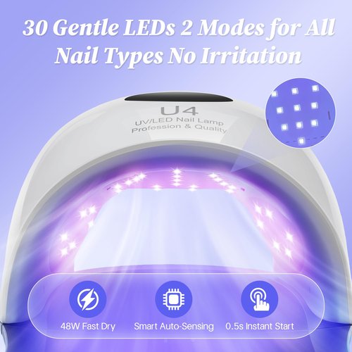 UV LED Nail Lamp,2 in 1 48W Nail Dryer for Gel Nail Polish UV Light,Machine Nail Art Tools for Hand Feet,30 LEDs with 3 Timer Settings for Salon and Home