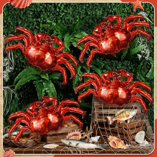 Seafood Party Balloons Crab-Shaped Aluminum Foil Decorations - 6 Pack