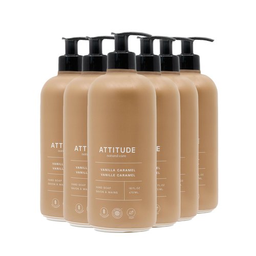 ATTITUDE Limited Edition Liquid Hand Soap, EWG Verified, Plant and Mineral-Based, Vegan Personal Care Products, Vanilla Caramel, 16 Fl Oz (Pack of 6)