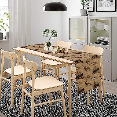 Retro Rustic Table Runner 13x120in - Moose Deer Bear Forest Design
