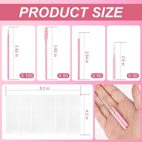 Skiennix 230 Pcs Pink Brow Lamination Supplies - Micro Eyebrow Spoolies & Disposable Lip Applicators Set