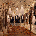 Halloween Hanging Ghosts and Bats Decoration Set with LED String Lights - Indoor Outdoor Festive Decor