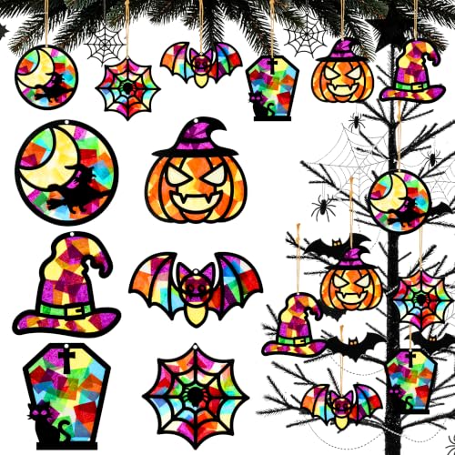 Black Halloween Suncatcher Craft Kit - 24 Wooden Ornaments & Supplies