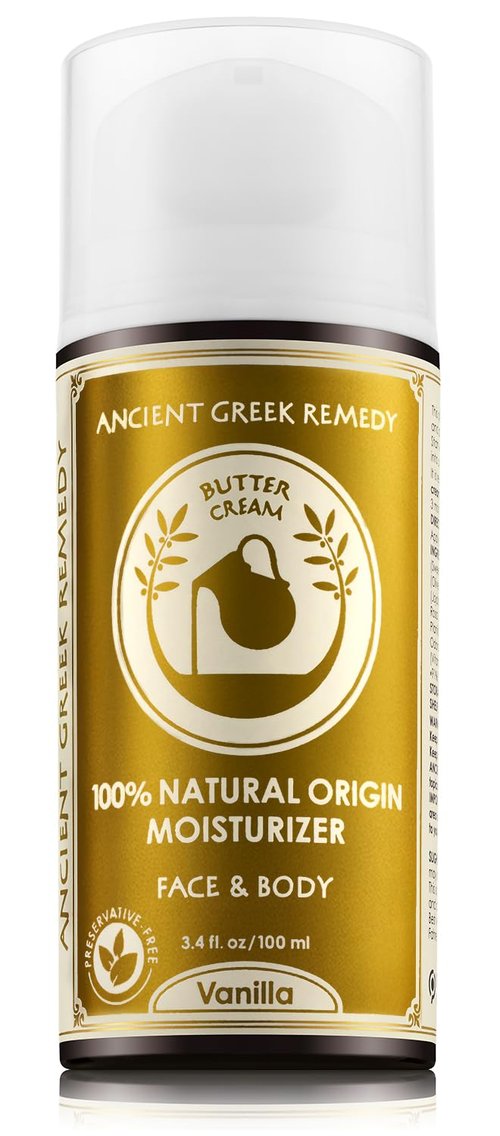 Ancient Greek Remedy Organic Face Moisturizer for Dry Skin - Anti Aging Face & Body Butter Cream - Almond, Jojoba, Olive, Rosehip, Vanilla, Vitamin E Oil. Natural Lotion for Women & Men 3.4 oz
