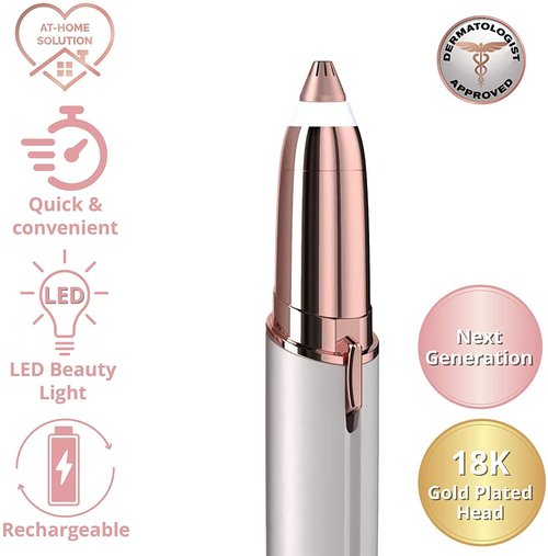 gurelax Eyebrow Hair Remover, Electric Eyebrow Trimmer for Women,Face and Eye Brow Razor with LED Light for Women Rechargeable with 2 x Replacement Heads (White)