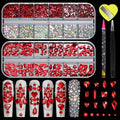 Red Nail Rhinestones Kit - Multi Shapes & Sizes for Manicure & Craft Decoration