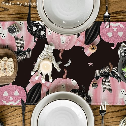 Halloween Table Runner 13x72 Inch Black Pink Polyester Home Party Decor - Variation of THIS listing
