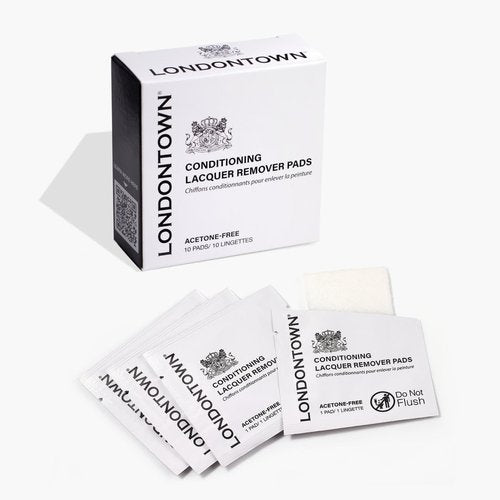 LONDONTOWN Nail Polish Remover Set - Acetone-Free Formula with Gentle Pads | 8 Fl Oz, Conditions Nails & Cuticles