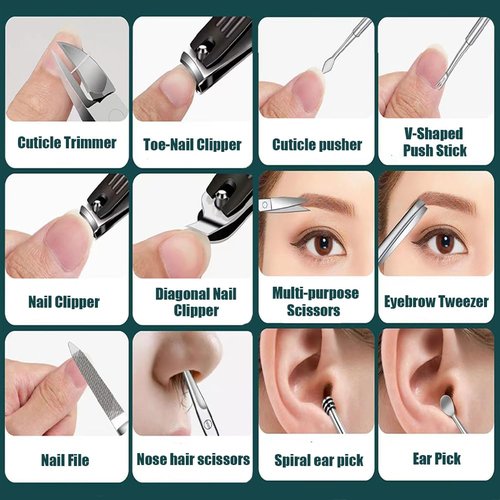 Professional Manicure Kit, Nail Scissors, Cuticle Cutter, Nail Clipper, Hand Sanitizer, Grey