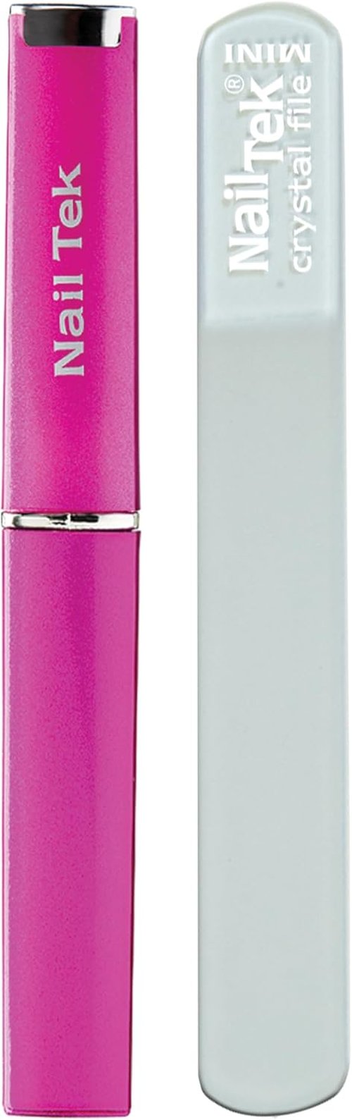 Nail Tek Crystal File - Durable Glass Nail File with Case, Gentle for Natural Nails, Mini 3” Fuchsia