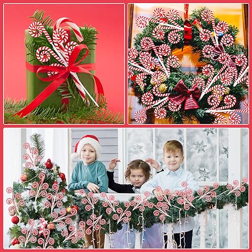 Candy Cane Christmas Tree Picks - Red & White 16-Inch Set of 12 - Holiday Decor