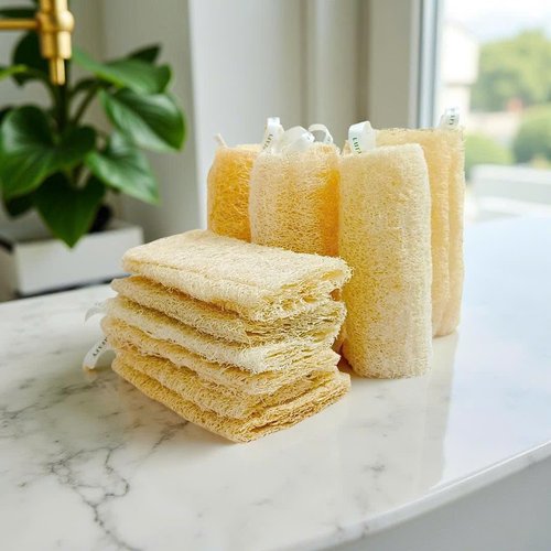 LUFAFY Natural Loofah Sponge 12‑Pack (6"), Exfoliating Body Scrubber for Shower, Bath & Kitchen – Plant-Based