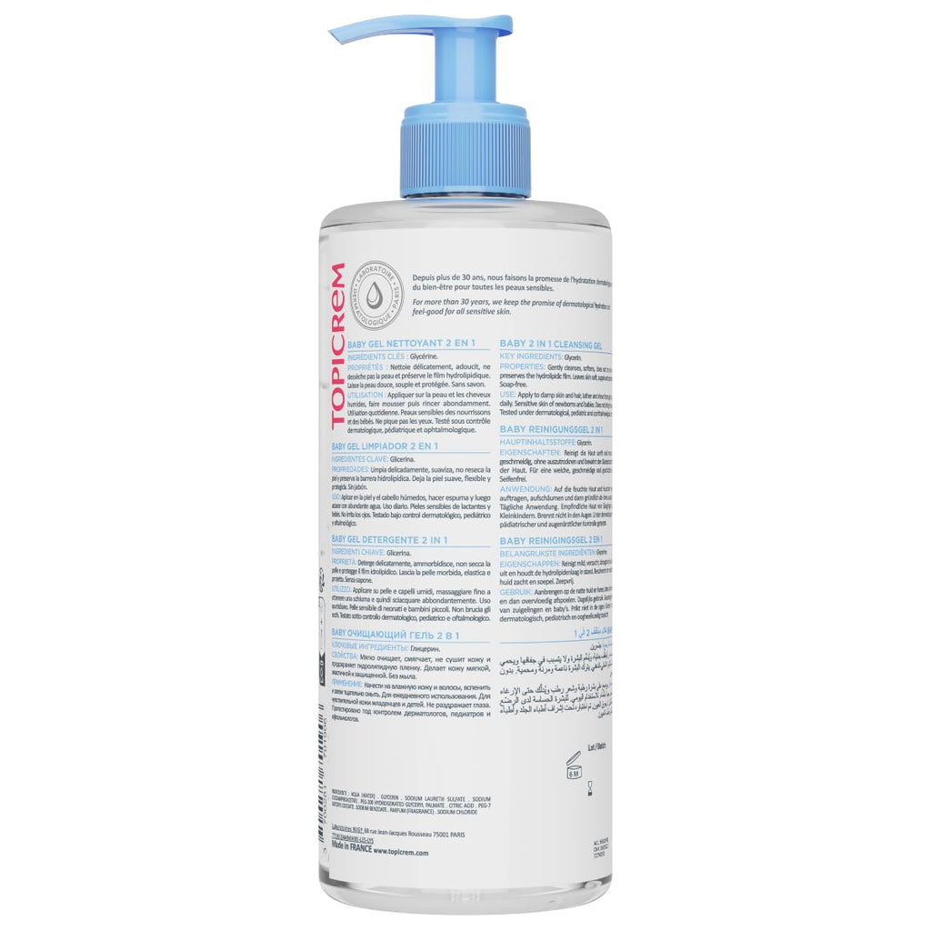 Topicrem Organic Baby Care 2-in-1 Cleansing Gel - Gentle Formula for Sensitive Skin | 500ml