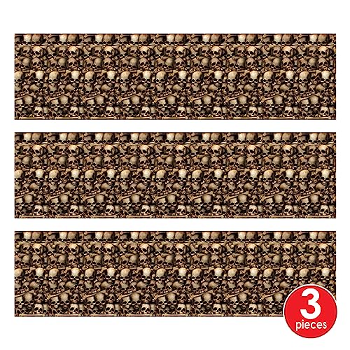 Halloween Catacombs Wall Backdrops - Creepy Skull and Bones Scene Set, 4x30 ft, 3 Pieces