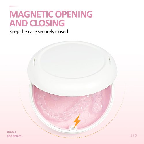 Gaboolo Retainer Case with Mirror and Lanyard,Slim Aligner Case with Vent Holes,Cute Dental Brace Box with Retainer Removal Tool and Brush(White Pink with Lanyard)