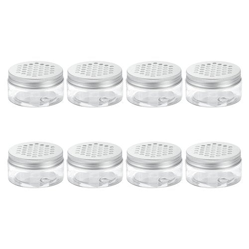 HARFINGTON 8 Pcs Empty Scent Beads Storage Container 3oz/80ml Air Freshener Tins Round Refillable Spice Containers Plastic Jars Sample for Travel Storage