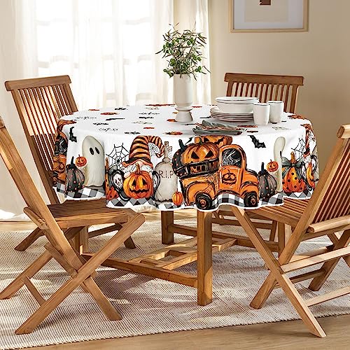 Round Halloween Tablecloth 70x70 Inch Ghost Pumpkin Orange Festive Decor