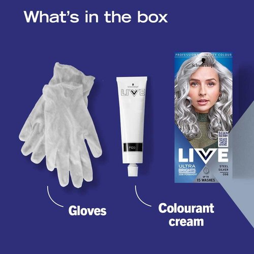 Schwarzkopf LIVE Ultra Brights Steel Silver Hair Dye - Vibrant Semi-Permanent Color | Lasts Up to 15 Washes