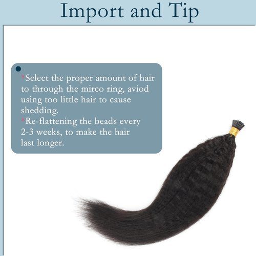 ABH AMAZINGBEAUTY HAIR Pre Bonded Kinky Straight Hair Extensions Real Human Hair I Tip Fusion Hair Extensions for Black Women Brazilian Kinky Straight Hair Natural Black I Tips 50g 50strands 16 Inch