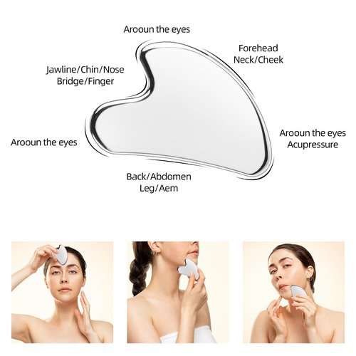 BTYMS Gua Sha Facial Tools, 2 Pcs Heart Shaped Guasha Tool Stainless Steel Face Sculpting Tool