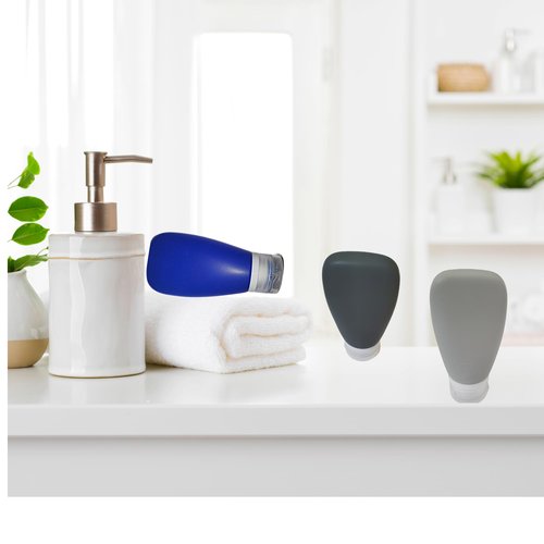 LYOB Leak Proof Silicone (Soft) Refillable Bottles 3oz-90 ml Travel Squeeze Bottles for Toiletries, TSA Size Containers for Lotions, Shampoos, Soaps, Sanitizer (3-Pack) Men or Women