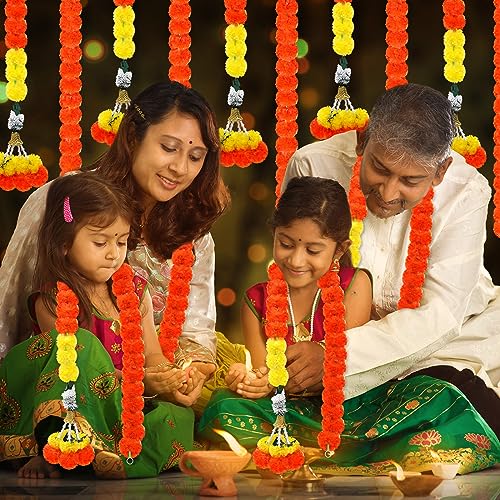 Dark Orange 5-Piece Diwali Marigold Garland Set - 5 Feet Long Artificial Floral Decor