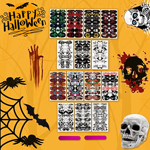 Halloween Nail Wraps Set - 14 Sheets Gothic Ghost Skull Demon Patterns with 2 Nail Files
