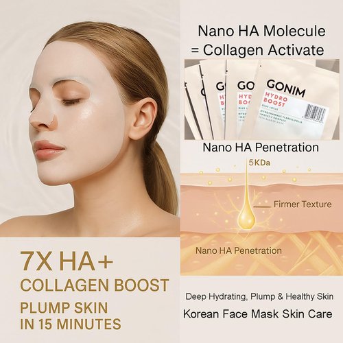 GONIM Face Mask - Hydrating Korean Skin Care with Hyaluronic Acid & Vitamin C | Anti-Aging Sheet Mask, 30ml x 15pcs
