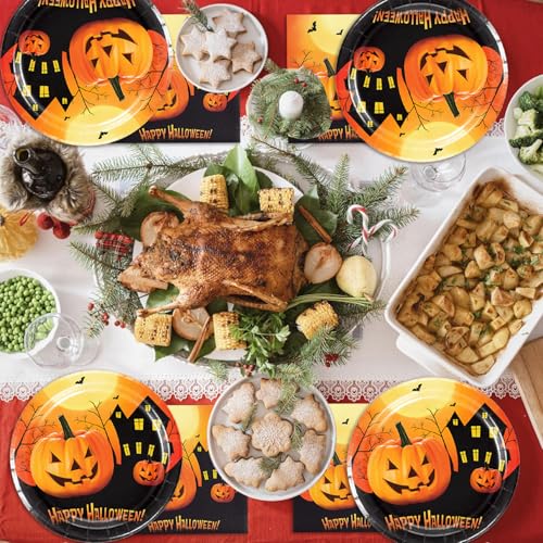 Halloween Pumpkin Disposable Dinnerware Set - Plates & Napkins for Party, 40 Pieces, 2024 Theme