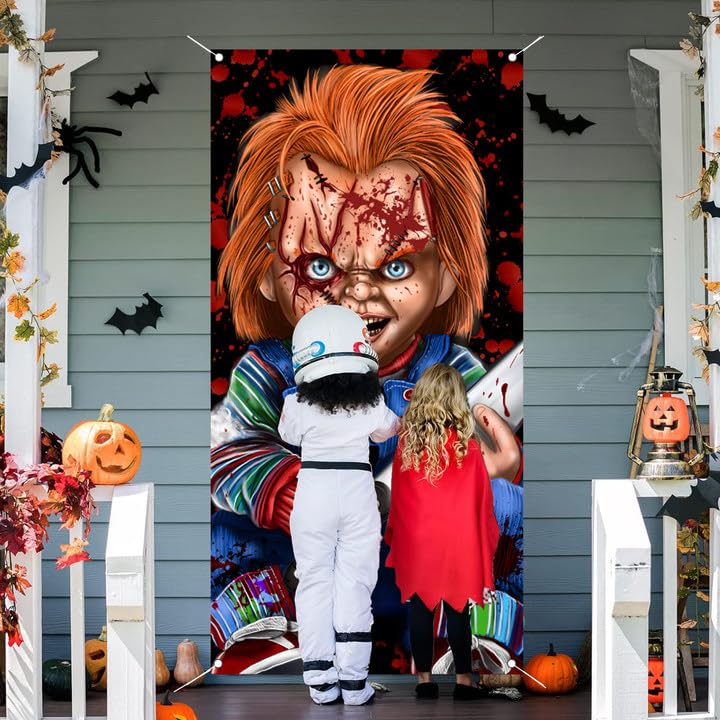 Horror Door Cover Banner Halloween Party Decorations 3x5.9Ft Large Photo Backdrop