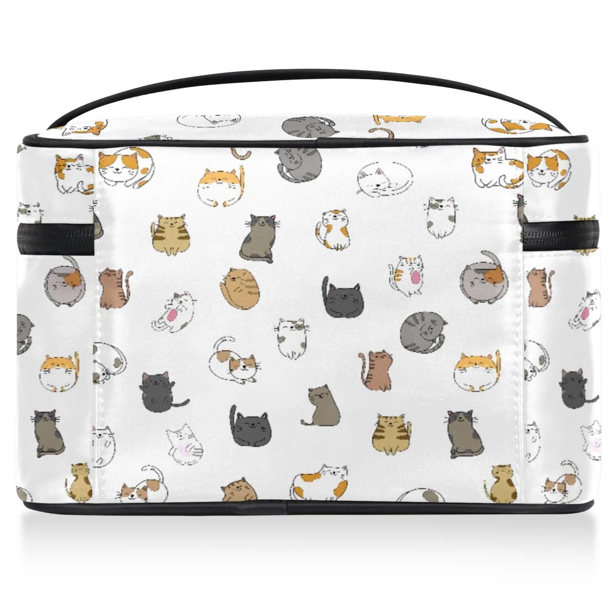 YoCosy Large Makeup Bag Travel Cosmetic Bags for Women White Cute Colorful Animal Cat Makeup Organizer Case Toiletry Bag for Girls Traveling Wide Open Portable Pouch with Handle