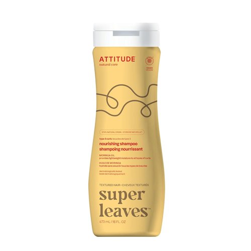 ATTITUDE Nourishing Shampoo for Curly Hair - Moringa Oil for Lightweight Moisture | EWG Verified, Vegan, 16 Fl Oz