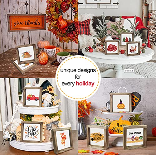 Rustic Wood Farmhouse Seasonal Signs Set - Interchangeable Sayings with 3 Frames