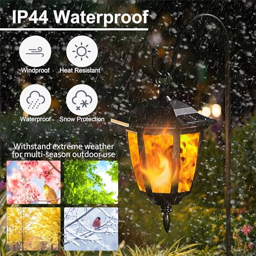 Warm White Solar Flickering Flame Hanging Lanterns - 6 Pack with Shepherd Hooks