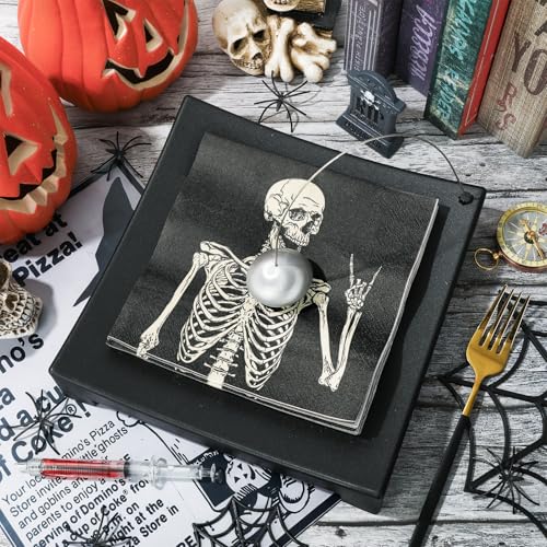 Halloween Skeleton Paper Napkins - 100 Pack Black Luncheon Hand Towels for Party & Table Decor