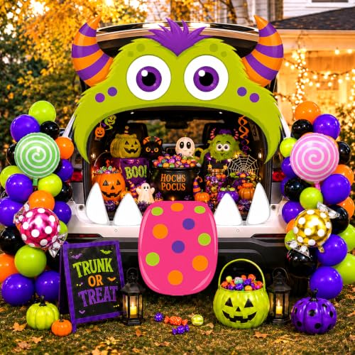 Monster Trunk or Treat Car Decorations Kit - Halloween Party Backdrop & Balloons - Variation of THIS listing