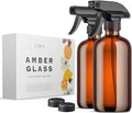 LiBa Amber Glass Spray Bottles - 16 oz Refillable Spray Bottles for Cleaning & Essential Oils | Adjustable Nozzle