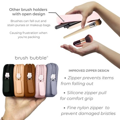 brush bubble silicone makeup brush holder travel case- A storage & makeup bag organizer for brush sets & makeup tools to protect make up accessories & bag, Pink (7.8 * 3.15 * 1")