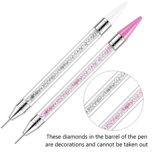 LIGHT RAIN Rhinestone Picker Tool - 2pcs Dual-head Bedazzling Pen with 4 Wax Tips, 8pcs Clay, Adjustable Precision Tweezers, 1400pcs Rhinestones and 2pcs Organizer Tray Kit for Nail Art
