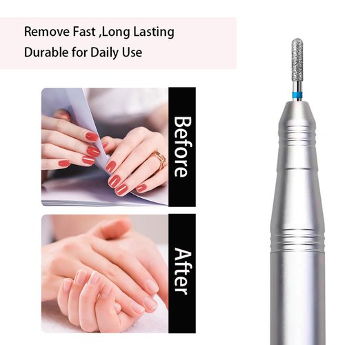 10pcs Safety Round Barrel Cuticle Drill Bits, Carbide Diamond Nail Bits for Dead Skin Removal&Nail Shaping, 3/32'' Two Way Rotate, Professional Manicure Pedicure Salon Tools, Medium-M